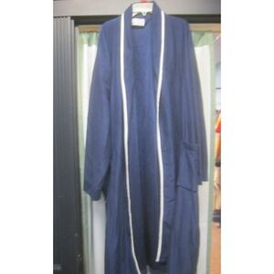 VTG KMART Velour Bath Robe Adult XL 46-48 Blue White Trim Full Length